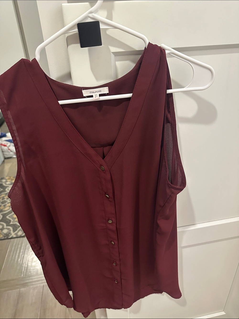 Maurices Button-Front Sleeveless V-Neck Top - Burgundy